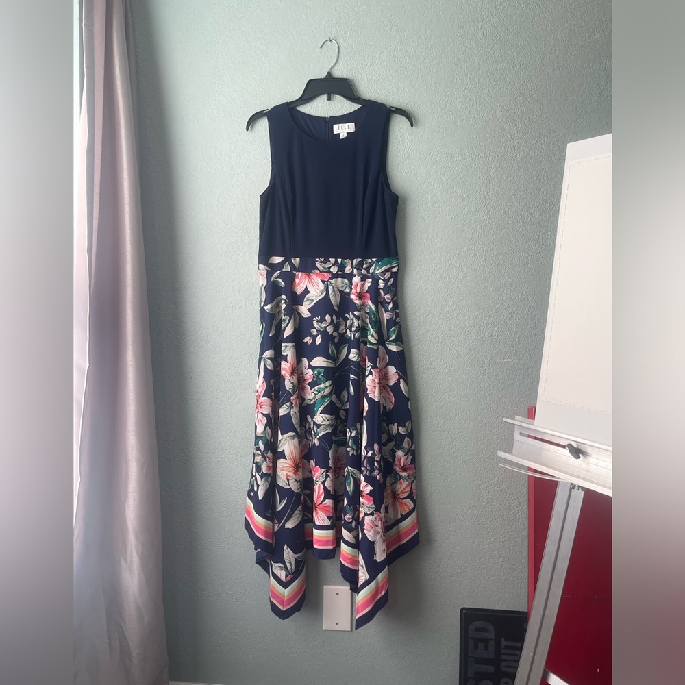 Floral print sundress w/ scarf hem
